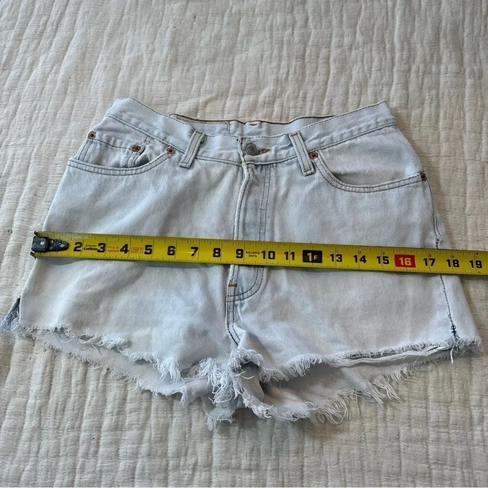 Levi's Women’s Vintage Blue Distressed 501 Cut Off Denim Shorts Button Fly - Picture 11 of 14
